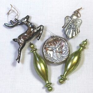 Vintage Christmas Ornaments Glass Finials Silver Deer Angel Mid Century Lot